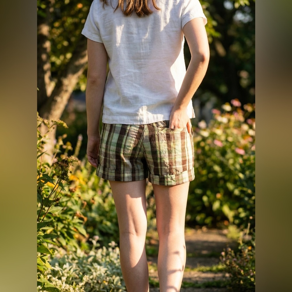 Solemio Mint Green and Black Plaid Women's Shorts